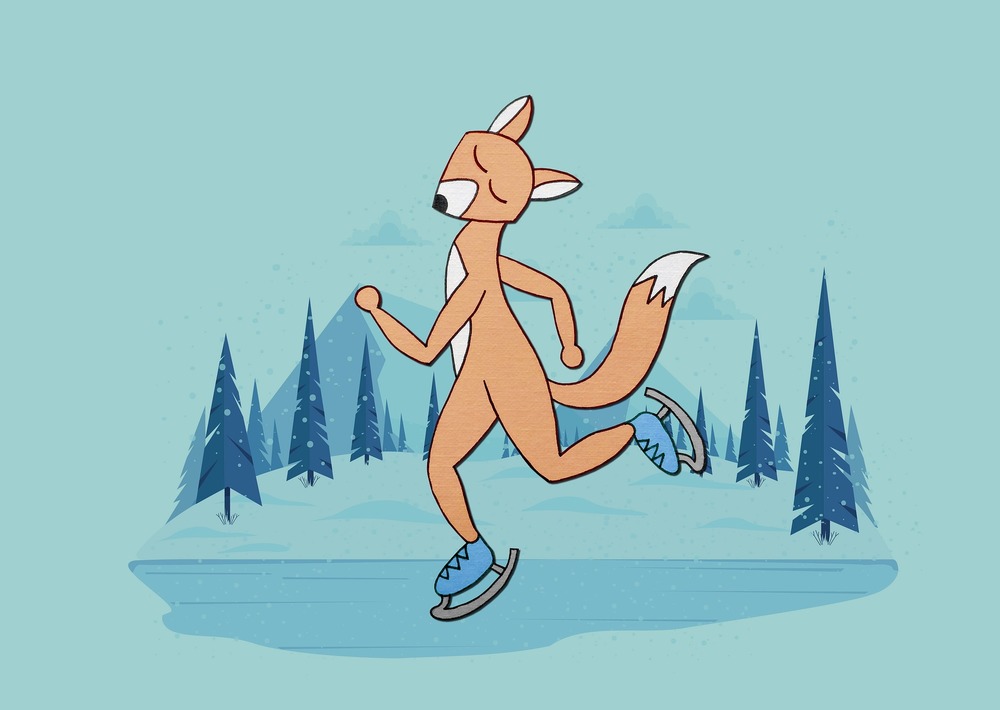 Fox skating on ice