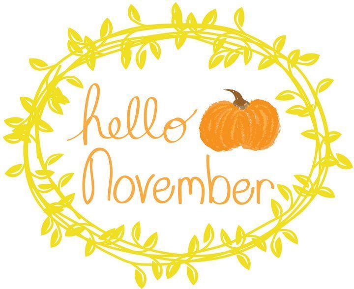 'Hello November' typographic sign with yellow wreath