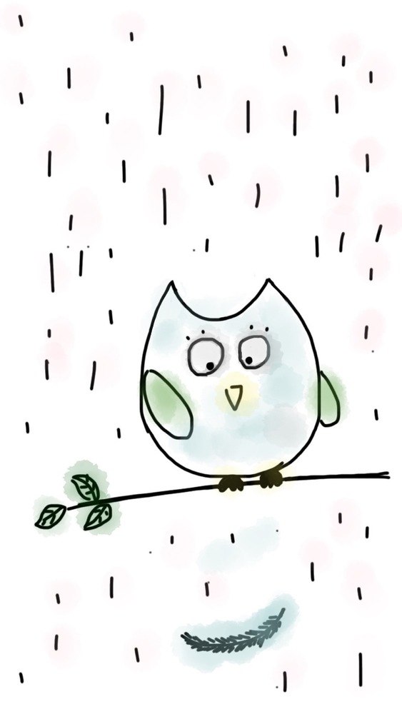 Owl sitting on branch in the rain 