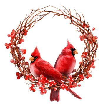 winter cardinals in wreath